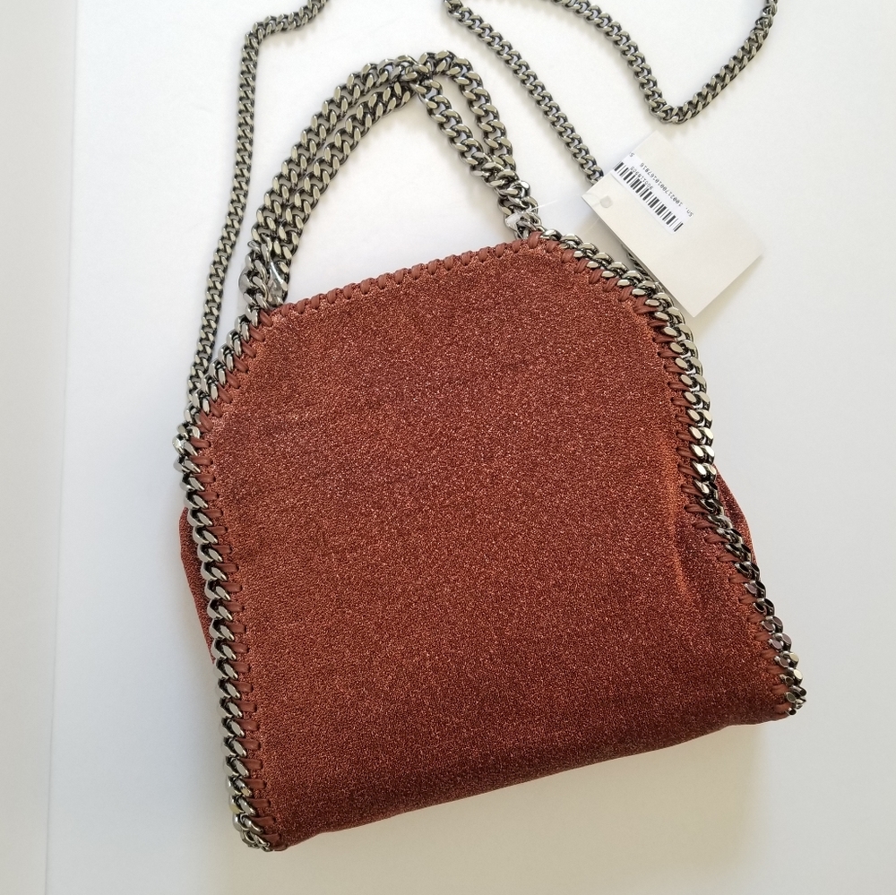 Stella McCartney Lurex Falabella Three Chain Crossbody Bag Rust - Picture 5 of 12